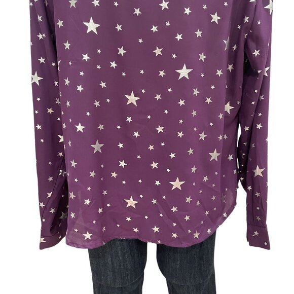 Allegra K Star Print Blouse Purple, Celestial Casual Chic Office Party Festival - Picture 4 of 11